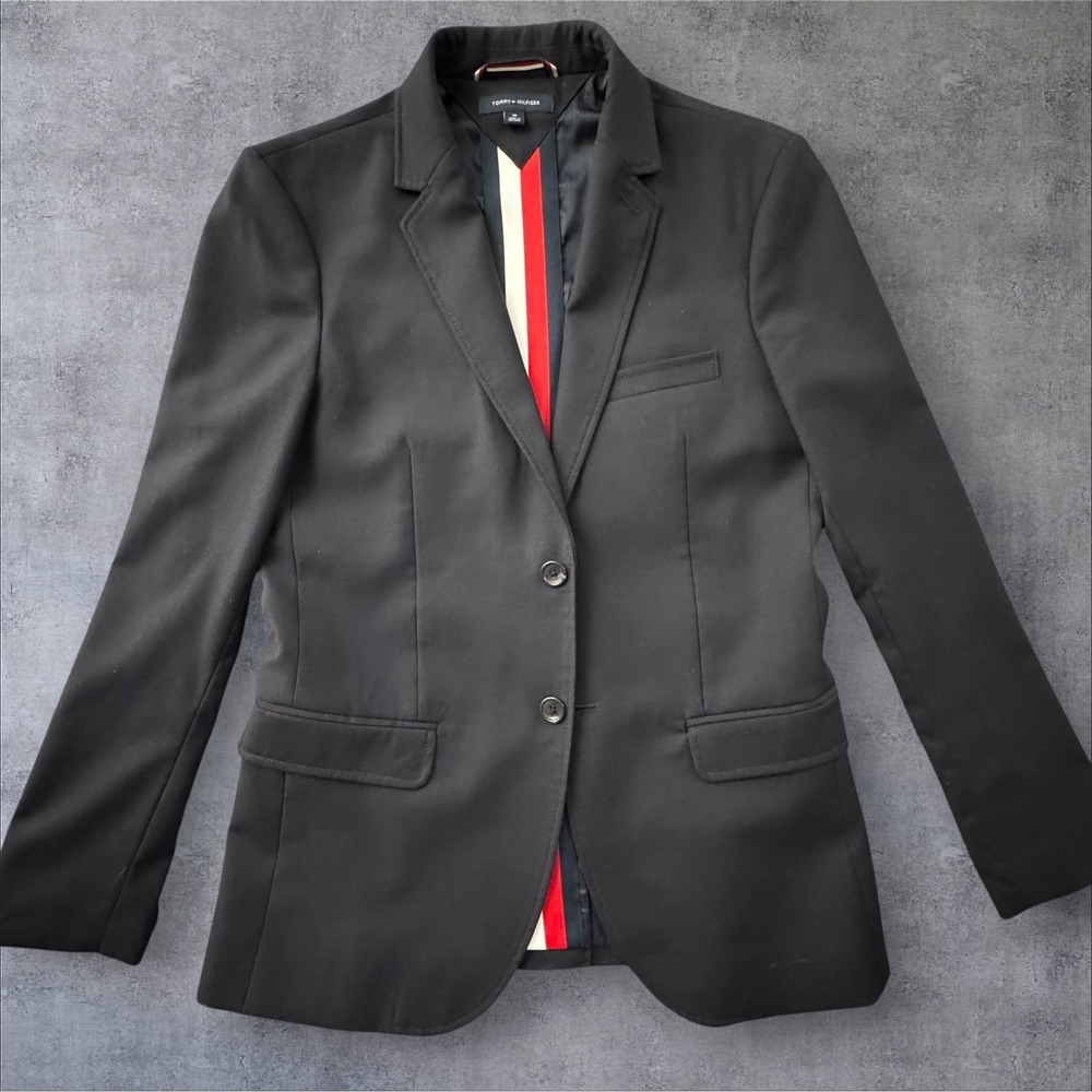 Tommy Hilfiger Mens Black Wool Blend Two Button Blazer Sport Coat 38R 78E5365 - Picture 6 of 16